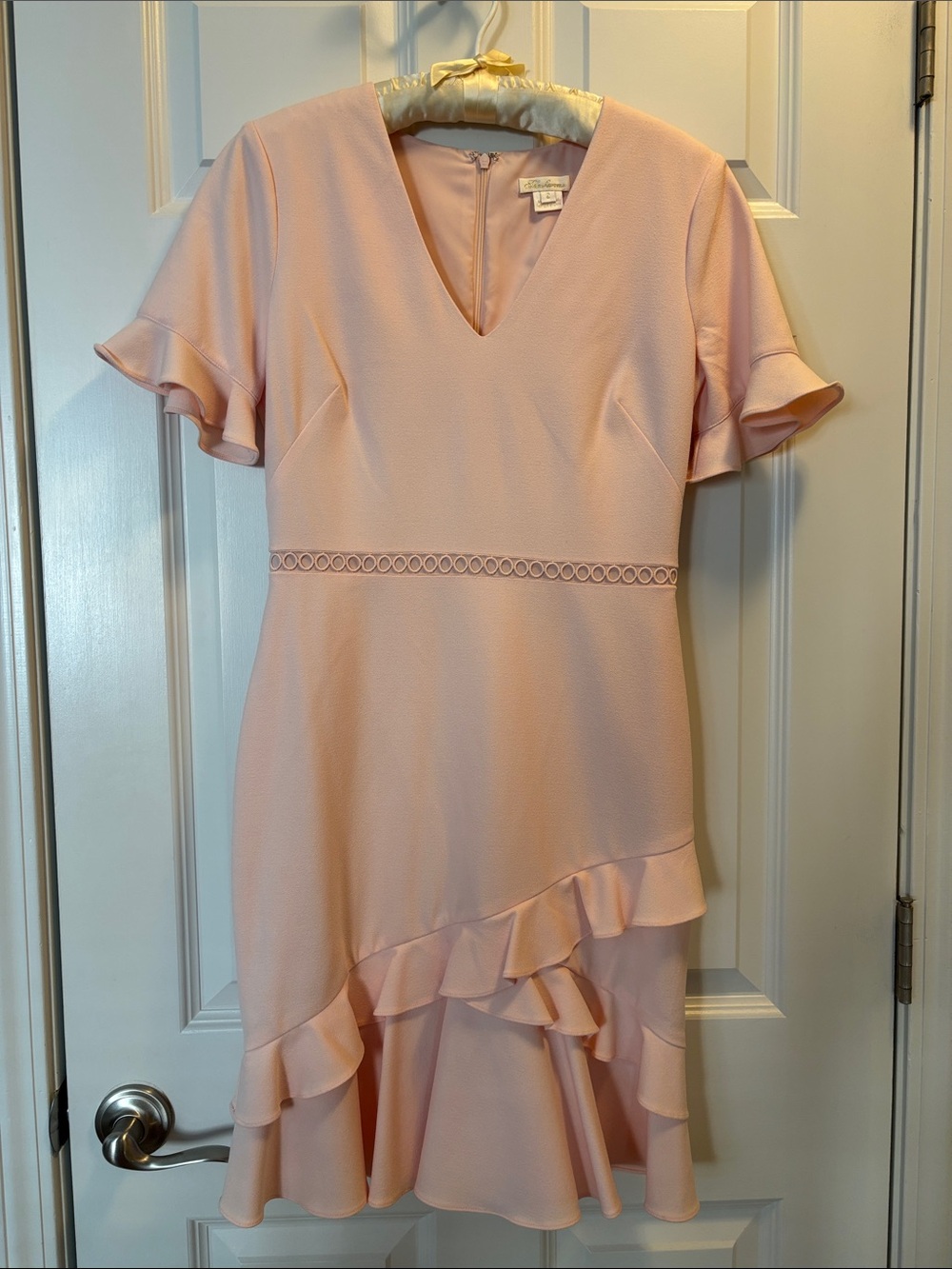 Shoshanna Blush V-Neck Ruffle Hem Dress